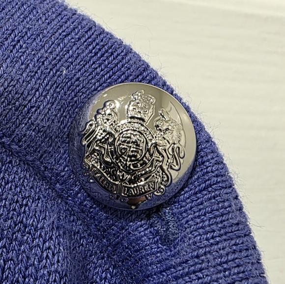 Lauren Ralph Lauren Striped Button Shoulder Sweater Mock Neck Large Blue White - Picture 5 of 10